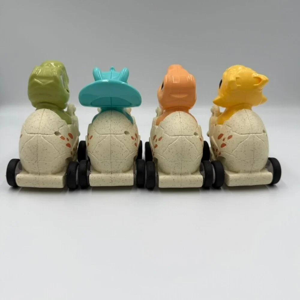 Funny Dinosaur Egg Pull Back Toy Cars Set of 4 Friction Powered Vehicles Multi